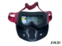 Очки зимние HETOSHI Face Mask FJ05-3-1 (двойное стекло) цв.Черно-вишневый цв.стекла мультипринт